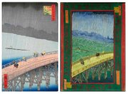 left : Hiroshige, "Great Bridge, Sudden Shower at Atake" right : Van Gogh, "The Bridge in the Rain"