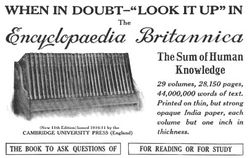 A print advertisement for the 1913 issue of the Encyclop&aelig;dia Britannica
