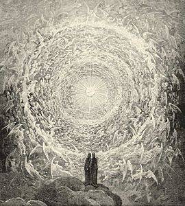Dante and Beatrice gaze upon the highest Heaven (The Empyrean),   illustration for the Divine Comedy by Gustave Dor&eacute; (1832-1883), Paradiso Canto 31.