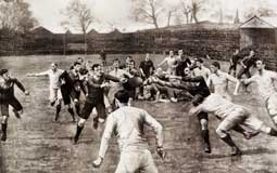 England versus New Zealand's Original All Blacks in 1905; the All Blacks won 15&ndash;0.