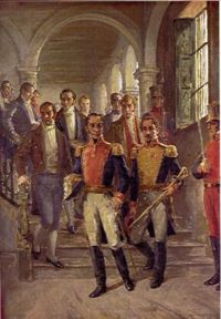 Francisco de Paula Santander, Sim&oacute;n Bolivar and other heroes of the Independence of Colombia in the Congress of C&uacute;cuta.