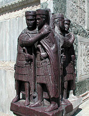 The Tetrarchs, a porphyry sculpture sacked from a Byzantine palace in 1204, Treasury of St Mark's, Venice &nbsp;&nbsp;&nbsp;