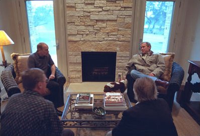 Image:George W Bush and Vladimir Putin by Limestone fireplace at Texas White House in Crawford Texas.jpg