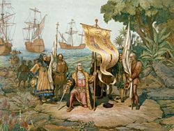 Christopher Columbus taking possession of La Espa&ntilde;ola.