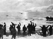 Shackleton returned to Elephant Island in August 1916 and found that all 22&nbsp;men left behind had survived. The original nitrate photo of the departure of the James Caird was altered by photographer Frank Hurley to illustrate the return of Shackleton.
