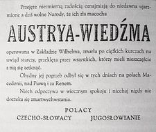 A humorous "obituary" of the Austrian Empire, published in Krak&oacute;w in late 1918. Click on the image for a translation.