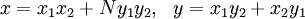  x=x_1x_2+Ny_1y_2,\ \ y=x_1y_2+x_2y_1 \ \ 