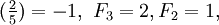 (\tfrac{2}{5}) = -1, \,\, F_3 = 2, F_2=1,