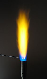 The flame test for sodium displays a brilliantly bright yellow emission due to the so called "sodium D-lines" at 588.9950 and 589.5924&nbsp;nanometers.