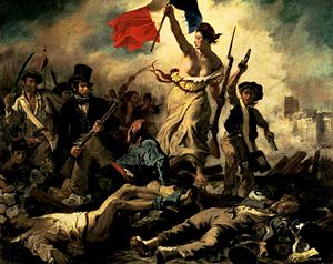 Liberty Leading the People by Eug&egrave;ne Delacroix commemorates the July Revolution (July 27.