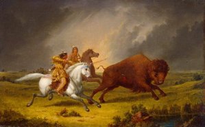 Assiniboine hunting buffalo, 1851&ndash;56, an oil painting exemplifying the strong influence of European classic art conventions on Kane's studio work.