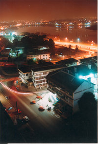 The Plateau and the &Eacute;bri&eacute; Lagoon at night, as seen from the Pyramide.