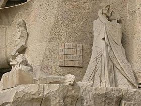 A magic square on the Sagrada Fam&iacute;lia church fa&ccedil;ade.