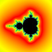 Exterior distance estimate may be used to color whole complement of Mandelbrot set