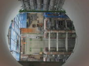 The ends of four of eight ATLAS toroid magnets, seen from the surface, about 90&nbsp;metres above, in September 2005.