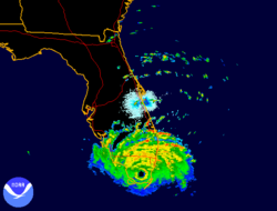 Typically, eyes are easy to spot using weather radar. This radar image of Hurricane Andrew clearly shows the eye over southern Florida.