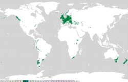 World map showing the oceanic climate zones.