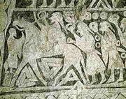 The 7th century T&auml;ngelgarda stone shows Odin leading a troop of warriors all bearing rings. Valknut symbols are drawn beneath his horse, which at this time still has the normal number of legs.