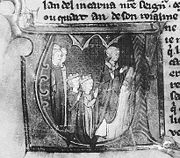 The marriage of Amalric I of Jerusalem and Maria Comnena at Tyre in 1167 (from a manuscript of William of Tyre's Historia, painted in Paris c. 1295&ndash;1300, Biblioth&egrave;que Municipale, &Eacute;pinal).
