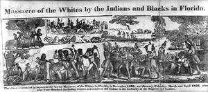 Massacre of the Whites by the Indians and Blacks in Florida, engraving by D.F. Blanchard for an 1836 account of events at the outset of the Second Seminole War (1835&ndash;42).