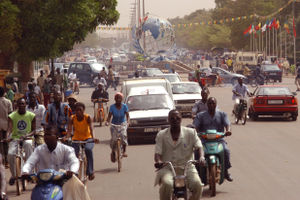 Typical street scene. Shows the Place des Nations Unies in the center of the city