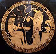 Athena and Herakles on an Attic red-figure kylix, 480&ndash;470 BCE