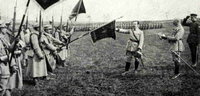 General J&oacute;zef Haller (touching the flag) and his Blue Army.