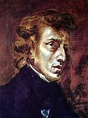 Fryderyk Franciszek Chopin, by his friend Eug&egrave;ne Delacroix (1838). Originally this and the George Sand portrait below were parts of a double portrait showing both.