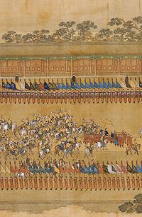 The Qianlong Emperor&rsquo;s Southern Inspection Tour, Scroll Twelve: Return to the Palace (detail), 1764&mdash;1770, by Xu Yang