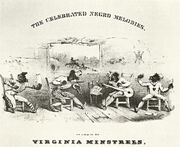 The blackface Virginia Minstrels in 1843, featuring tambourine, fiddle, banjo and bones.
