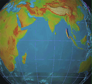 Animation of the tsunami caused by the earthquake showing how the tsunami radiated from the entire length of the 1,600 km (994 mi) rupture.