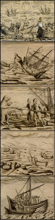 Plates from De Veer's journal, showing the timeline of the third voyage