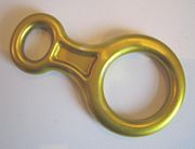 This figure-8 descender is annodized with a yellow finish. Climbing equipment is available in a wide range of anodized colors.