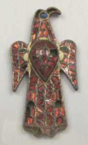 6th century bronze eagle-shaped Visigothic cloisonn&eacute; fibula from Guadalajara, Spain.