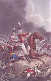 Arthur Wellesley at the Battle of Assaye in a painting by J.C.Stadler. The battle was an important victory for Wellesley in his career and he later remarked that it was the best battle he ever fought.