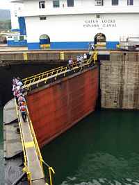 Mitre lock gate at Gatun