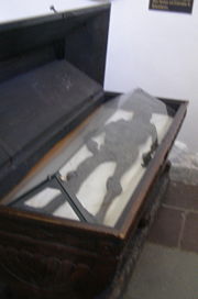 Haraldsk&aelig;r Woman in a glass covered coffin, Vejle, Denmark