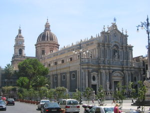 Illustration 13: Catania duomo. Giovanni Battista Vaccarini's principal fa&ccedil;ade of 1736 shows Spanish architectural influences.
