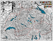 Version mit eingef&auml;rbten Grenzen, Gew&auml;ssern und Wappen / Version with coloured borders, lakes and coat of arms
