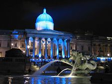 Wilkins's fa&ccedil;ade, illuminated at night