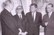 Pres. Arturo Frondizi (2nd from left) hosts Pres. Kennedy, 1961. Frondizi's policies encouraged foreign and local investment in energy and industry, making Argentina nearly self-sufficient in both.