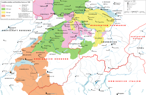The house dominions that existed around AD 1200: Savoy Zähringer Habsburg Kyburg