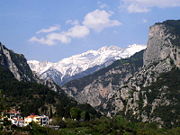 View of Mount Olympus (2,917 metres (9,570 ft)) from the town of Litochoro.