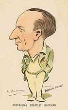 "Australia's greatest batsman". Caricature by ex-Australian Test player Arthur Mailey (c.&nbsp;1939).