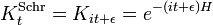 K_t^{\rm Schr} = K_{it+\epsilon} = e^{-(it+\epsilon)H}
\,