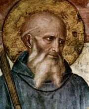 Saint Benedict, father of Western monasticism and author of Rule of St Benedict. Detail from fresco by Fra Angelico, c.&nbsp;1437&ndash;46.