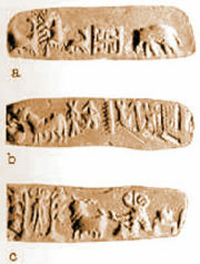 Seals from the Indus Valley Civilization (from around 3000&ndash;1500 BC). The first one appears to show a swastika.