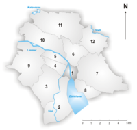 The location of District 1 within the city of Z&uuml;rich.
