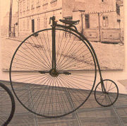 A penny-farthing or ordinary bicycle photographed in the &Scaron;koda museum in the Czech Republic