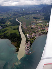 River Rh&ocirc;ne flowing into Lake Geneva.